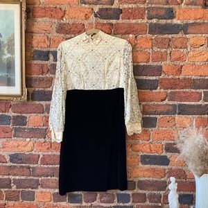 Vintage brown velvet and lace mini dress